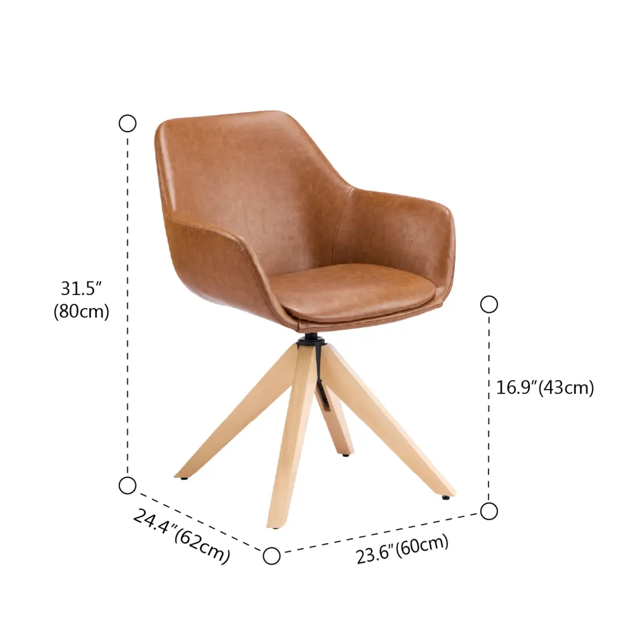 Swivel Brown Faux Leather Arm Dining Chair Set of 2