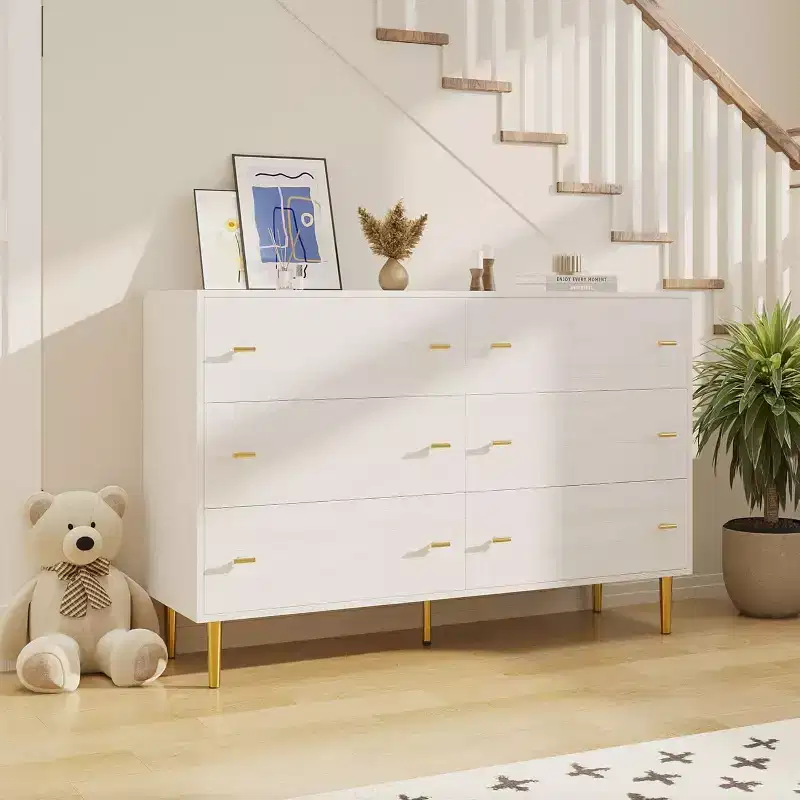 6 Drawers Dresser for Bedroom,Wood Rustic Chest of Drawers with Bar Handles, Vintage Design, Storage Dressers Organizer for Bedroom, Living Room