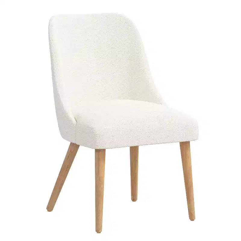 Skyline Furniture Sherrie Upholstered Dining Chair White: Mid-Century Modern, Boucle Fabric, Tapered Legs
