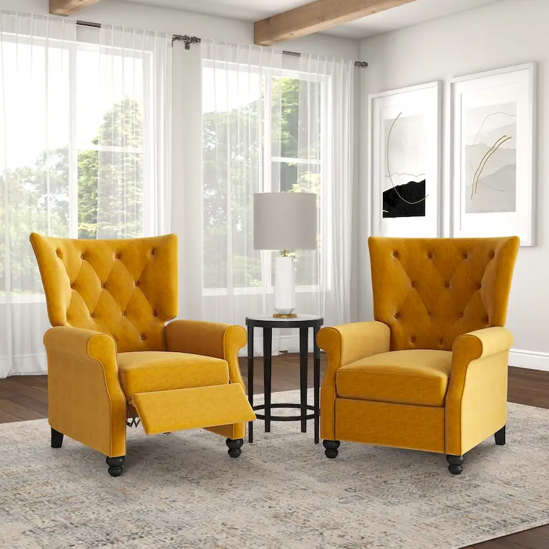 Mustard Yellow Wingback Push Back Recliner, 1-Seater