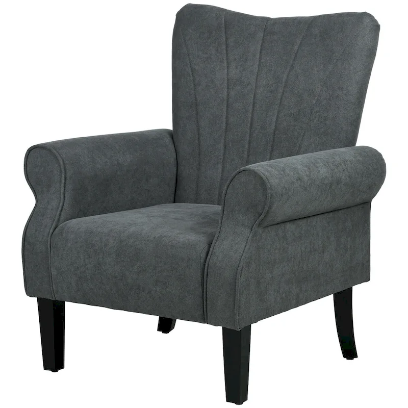 Dark Gray Modern 31.5 High Back Upholstered Arm Chair with Wood Legs