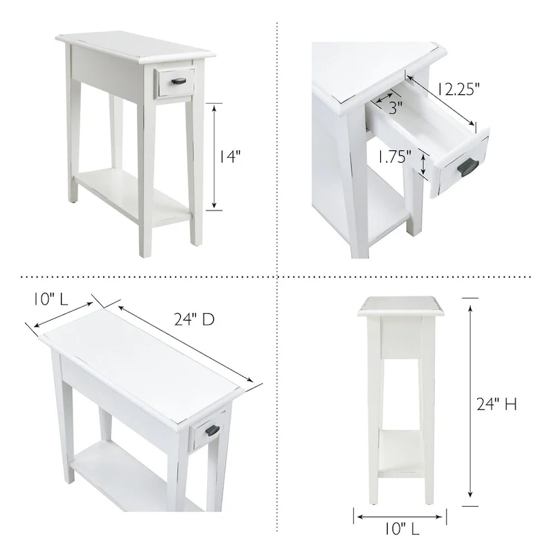 Narrow Side Table with Drawer and Shelf - Medium Oak/Black