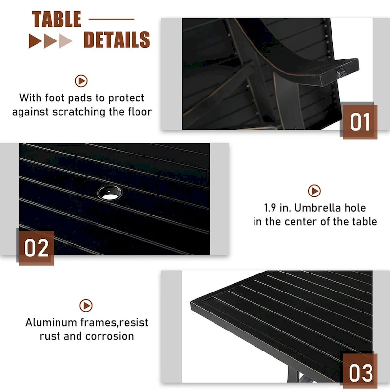 5 Piece Outdoor Patio Aluminum Dining Set With Rectangular Table