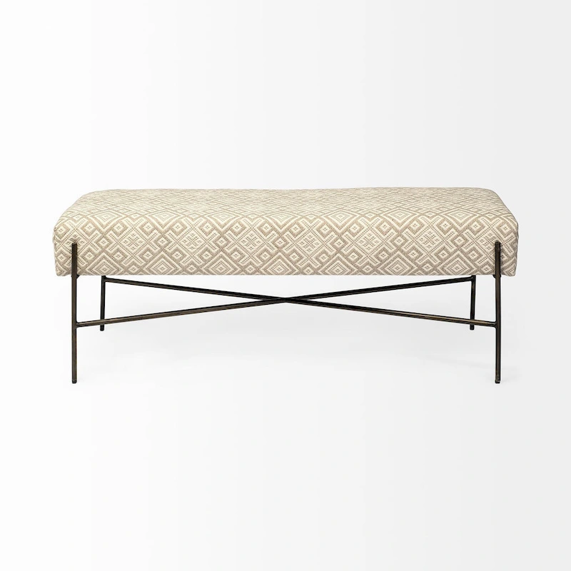 Avery I Olive & Beige Upholstered Patterned Seat Accent Bench - 55W x 17D x 18H