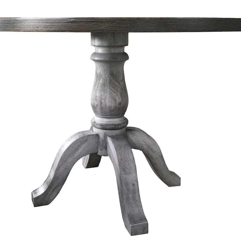 5-Piece Dining Set, Round Pedestal Table with 4 Chairs, Weathered White and Gray