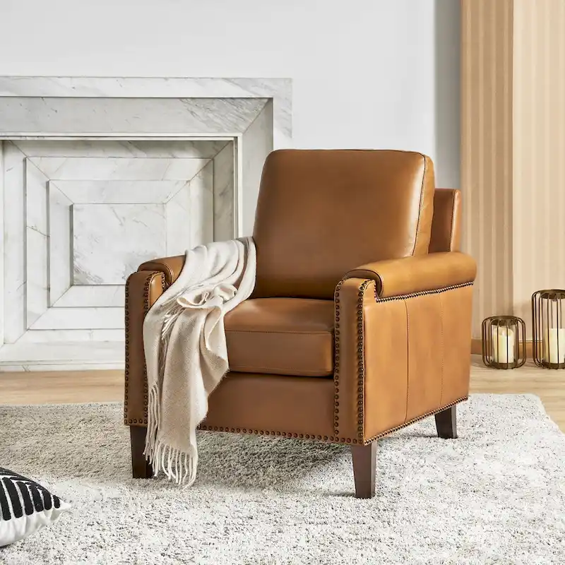 Kunz Transitional Genuine Leather Armchair with Removable Cushion and Nailhead Trims