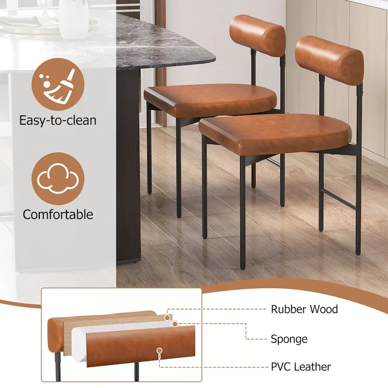 Gymax Dining Chair Set of 2 Faux Leather Upholstered Kitchen Side