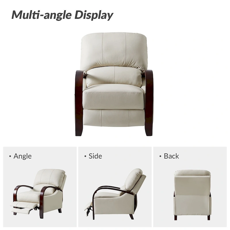 Alex Mid-century Modern Cigar Genuine Leather Manual Recliner with Wooden Curved Arms, Set of 2