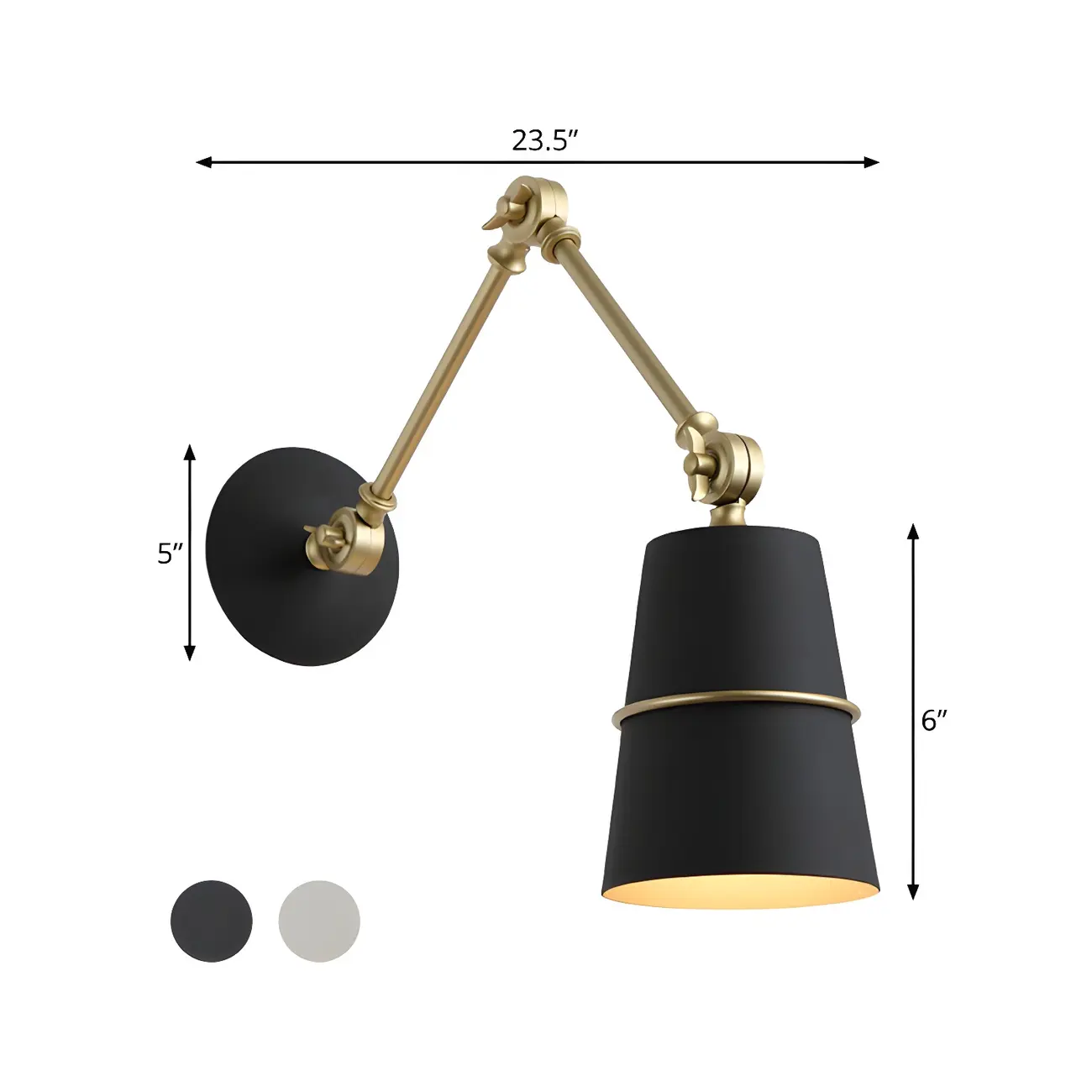 Metal Conical Black and Brass Swing Arm Wall Light