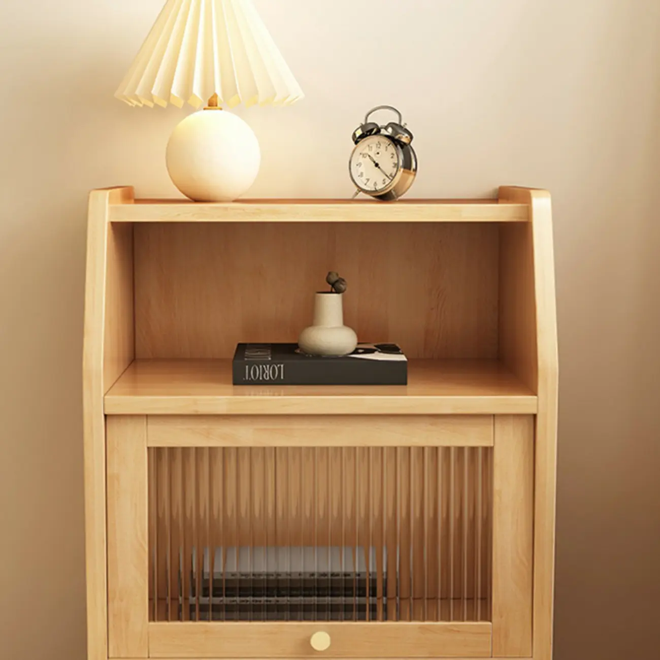 Scandinavian Natural Finish Flip-up Solid Wood Nightstand