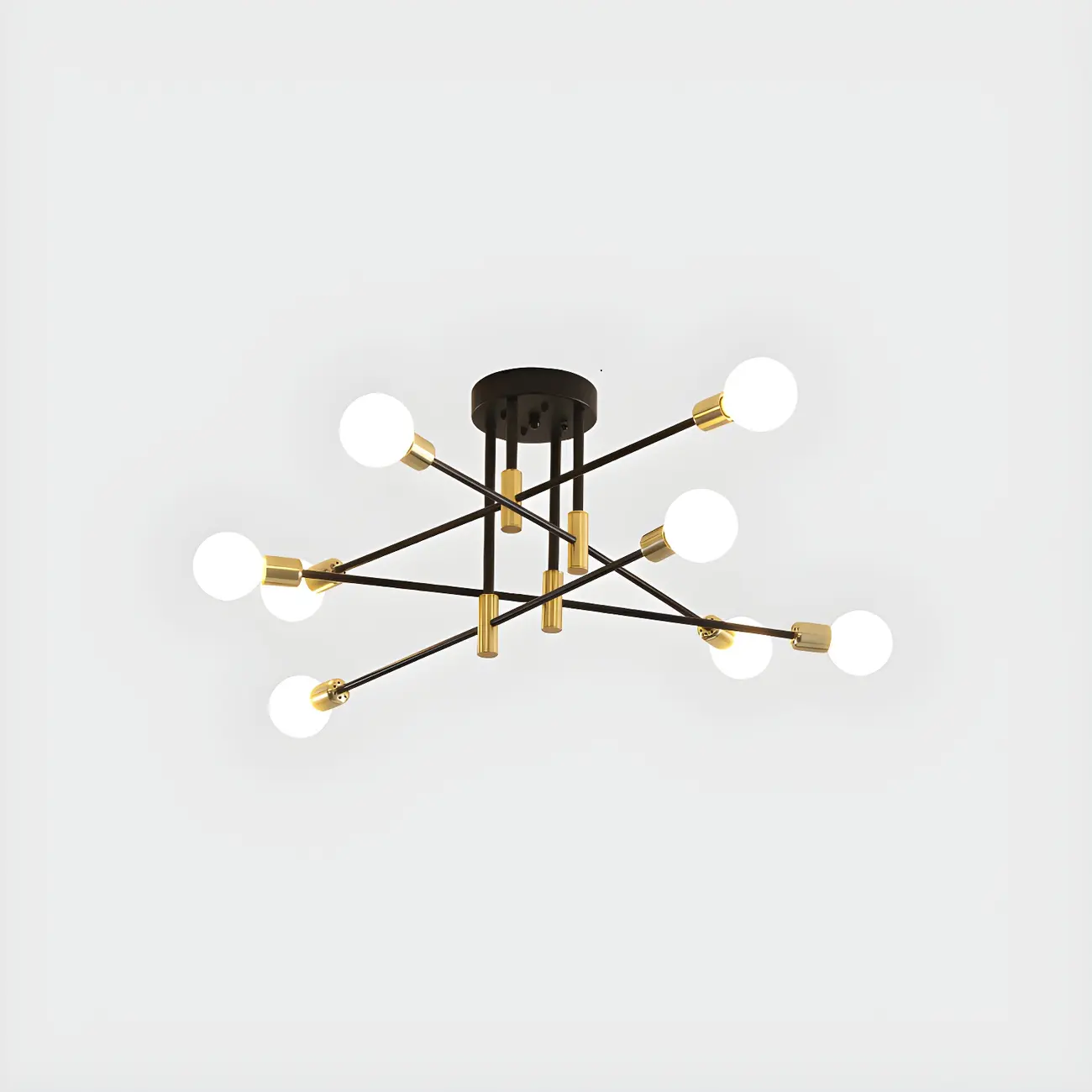 Modern Industrial Black Gold Sputnik Semi Flush Ceiling Light