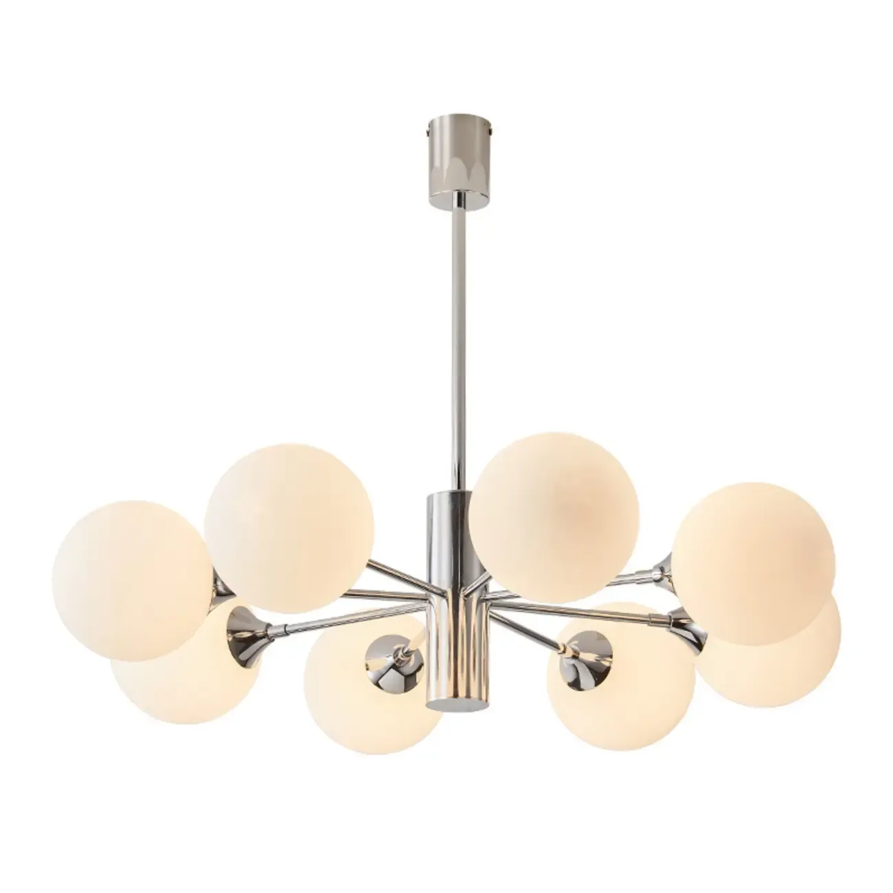 Modern Silver Sputnik Chandelier with White Globe Glass