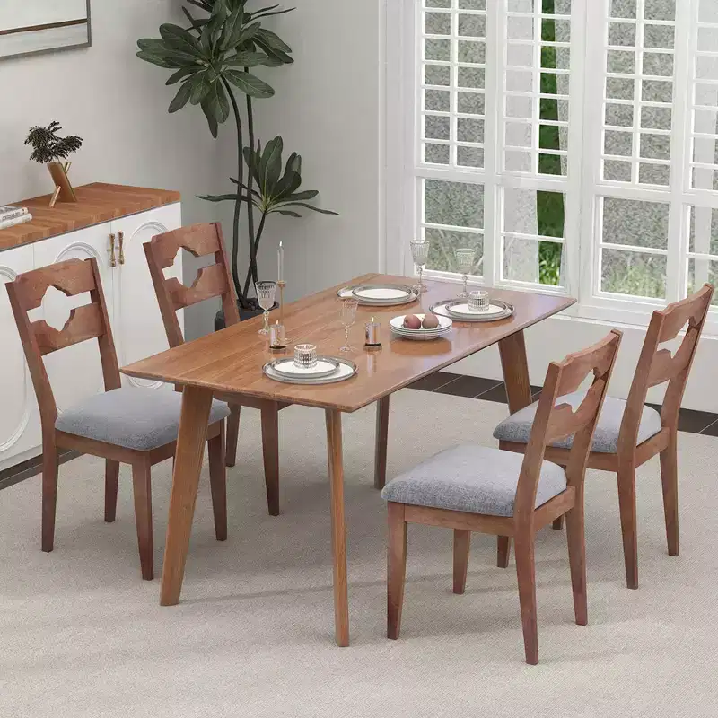 Costway Set of 4 Dining Chair w/ Padded Seat High Back Rubber Wood Frame Kitchen Chairs