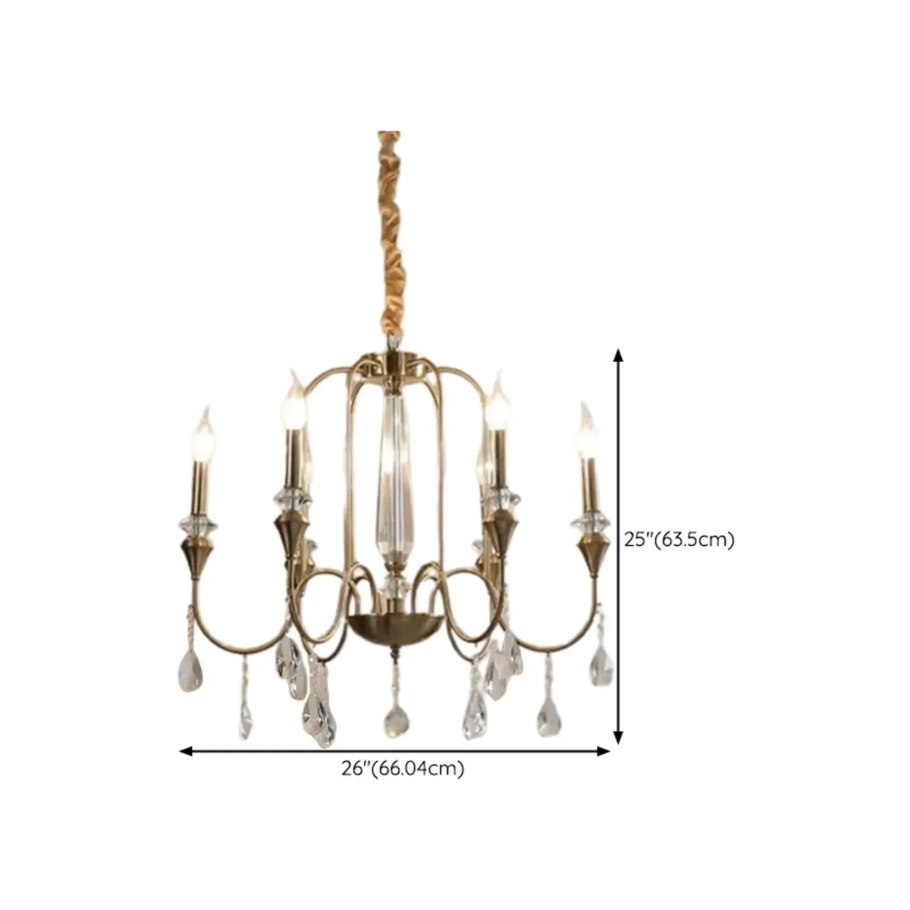 Metallic Alloy Hanging Gold Adjustable Crystal Chandelier