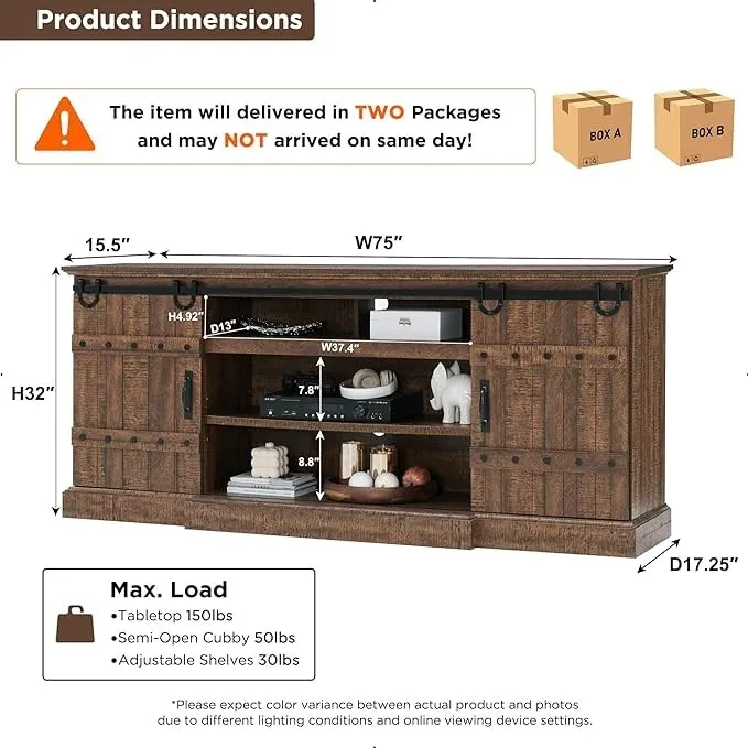75  Farmhouse TV Stand, Media Console Table, Entertainment Center