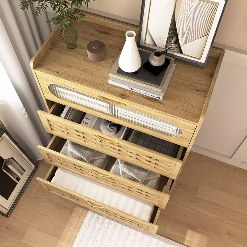 Okak Wooden 4/6 Drawer Dresser,Modern Living Room Storage Organizer Dresser,Nursery Dresser for Kids Bedroom,Large Storage Cabinet,Natural