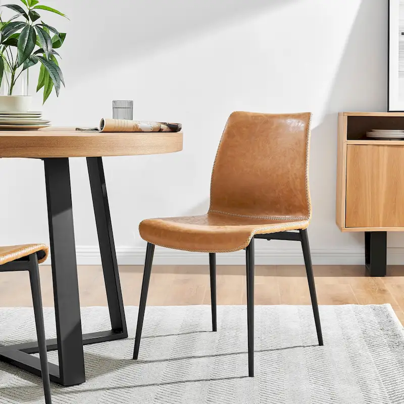 Set of 2 Faux Leather Dining Side Chairs with Solid Wood Frame, Modern Kitchen Chairs