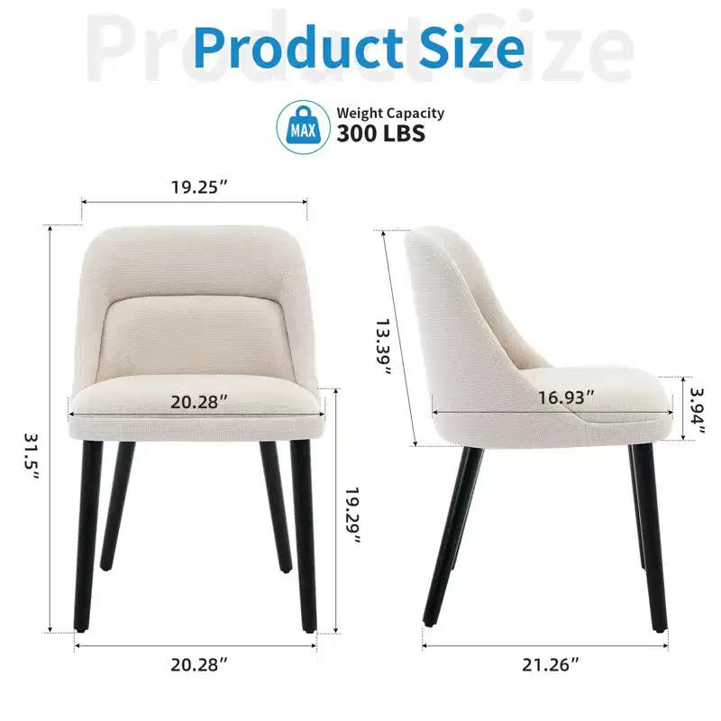GustoWave Mid-Century Modern Dining Chair, Upholstered Fabric Accent Chairs, Set of 2, Performance Fabric in Linen, Beige