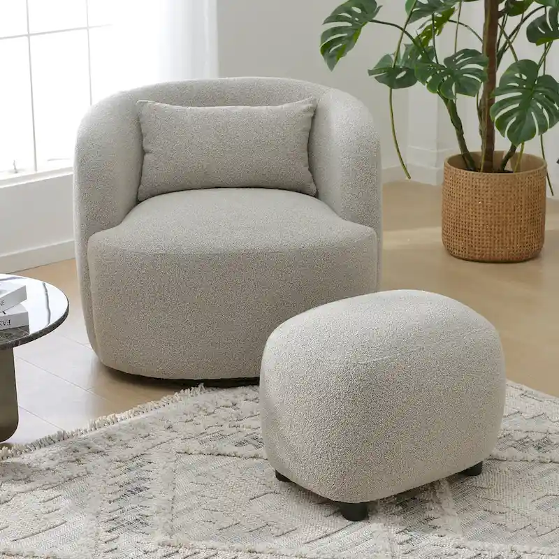 KINWELL 23  Wide Boucle Upholstered Footstool Ottoman Sofa Chair Footrest