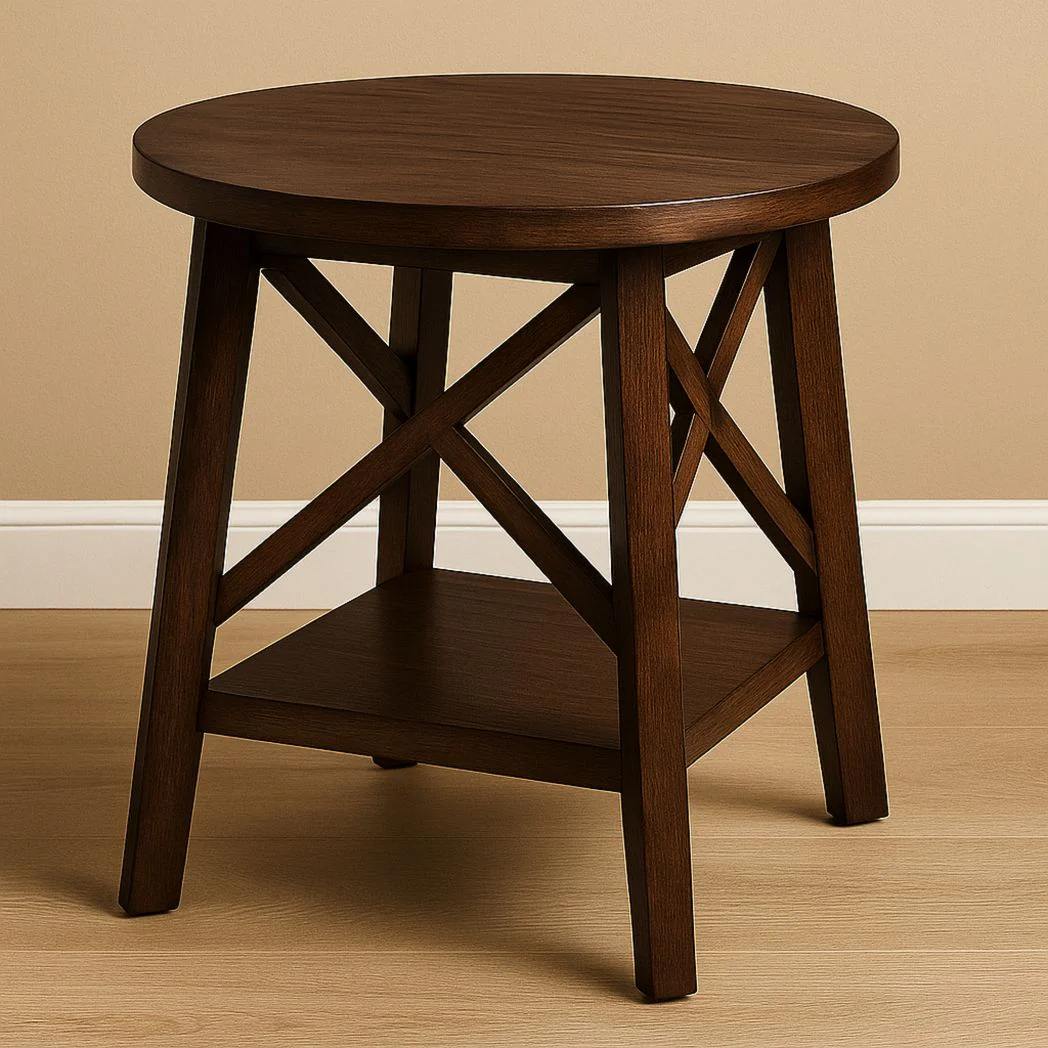 Table d'appoint ronde en bois massif marron, diamètre 45 cm, hauteur 55 cm