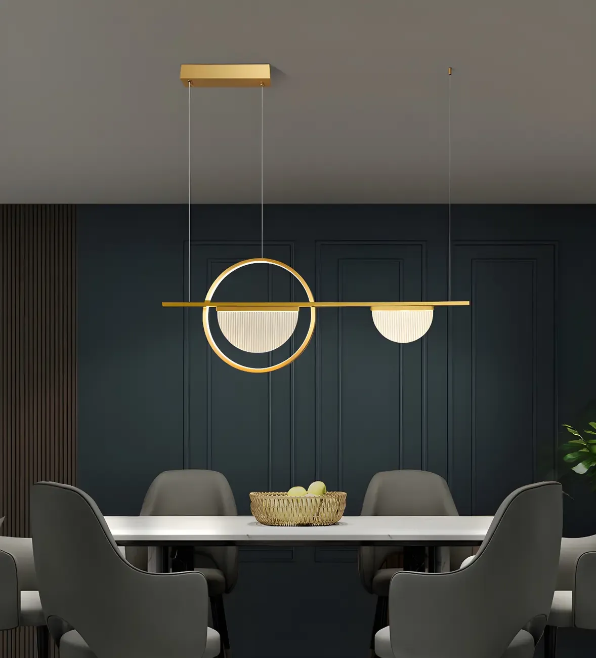 Modern Brass Semicircle Island Pendant Light