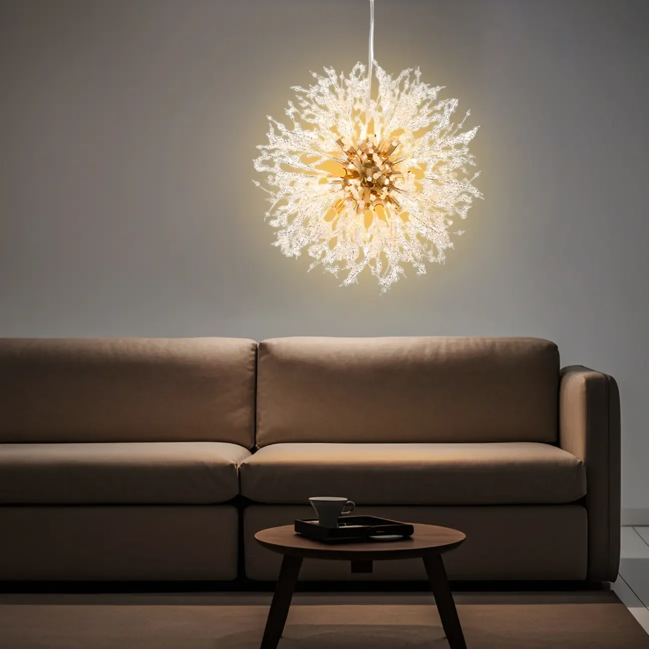 Modern Crystal Globe Chandelier with Starburst Design