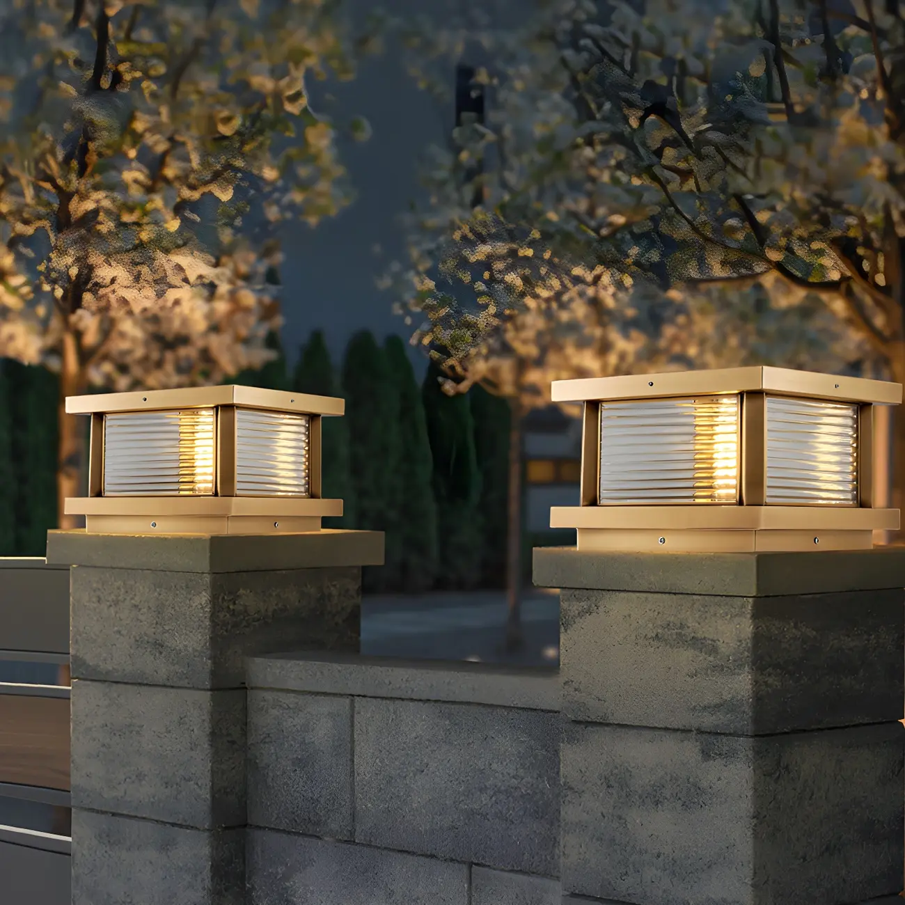 Modern Metal Glass Square Wired Post Cap Light