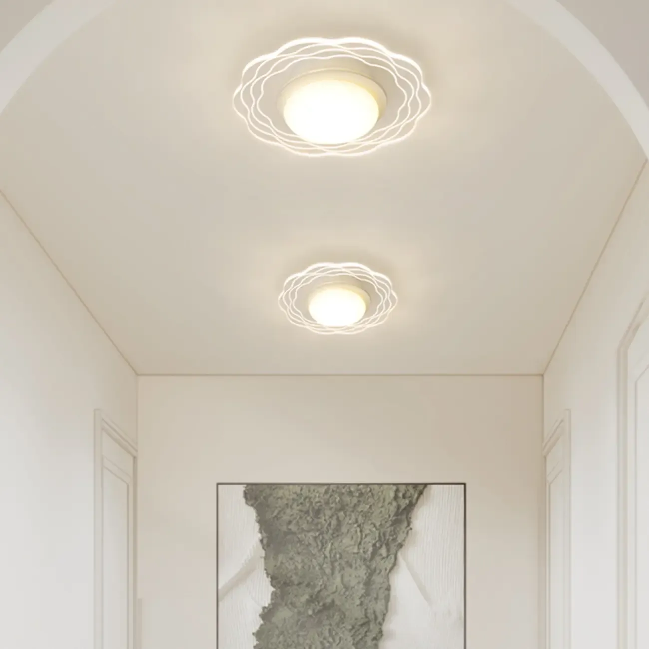 Mini White Artistic Flower Shade Flush Ceiling Light Dimmable