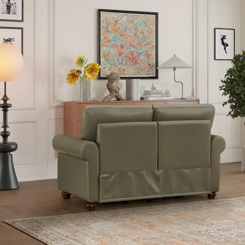 Faux Leather Loveseat with Storage – Burgundy / Grey / Black, Nailhead Trim, Seats 2