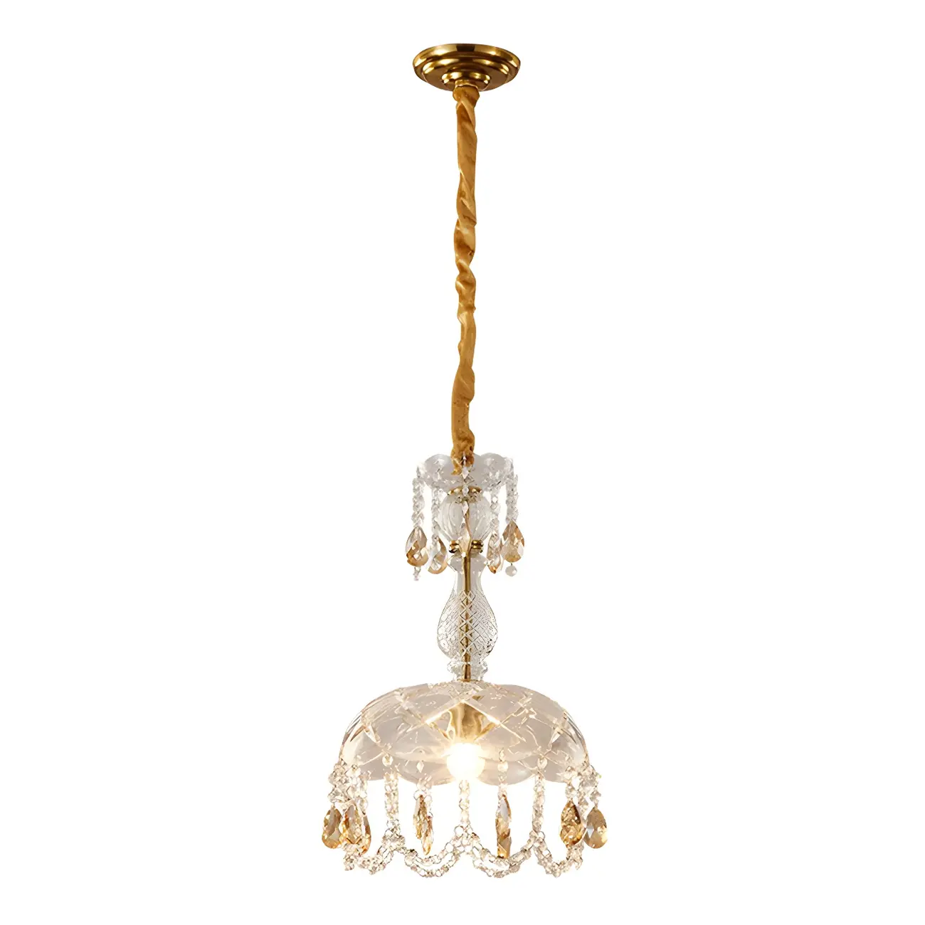Luxury Dome Clear Crystal Pendant Light Adjustable Height