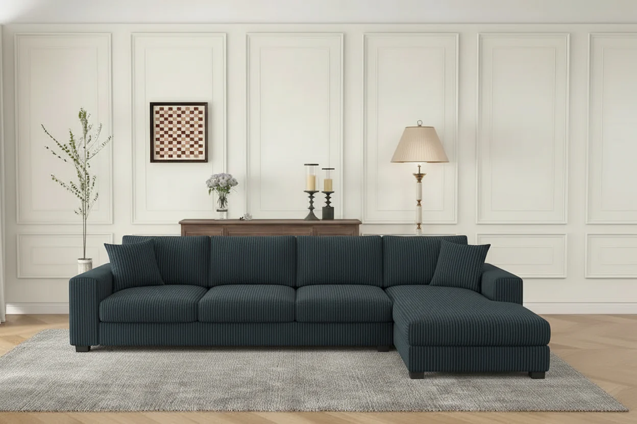 114 U-Shaped Corduroy Sofa Bed with Pull-Out Sleeper