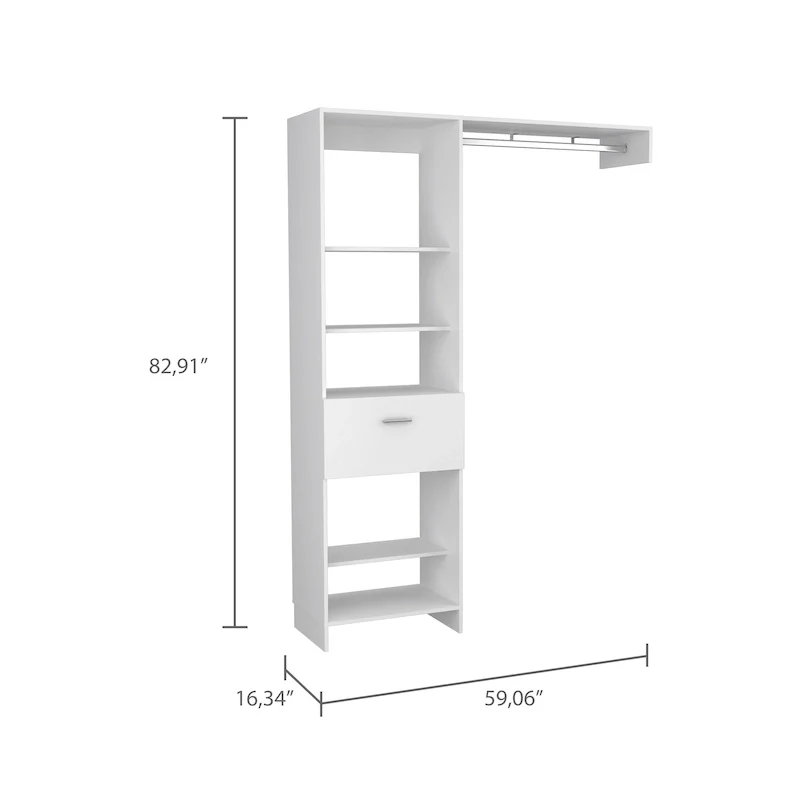 TUHOME Manchester 150 Closet System with Metal Rod, 5 Open Shelves, and 1 Drawer - N/A