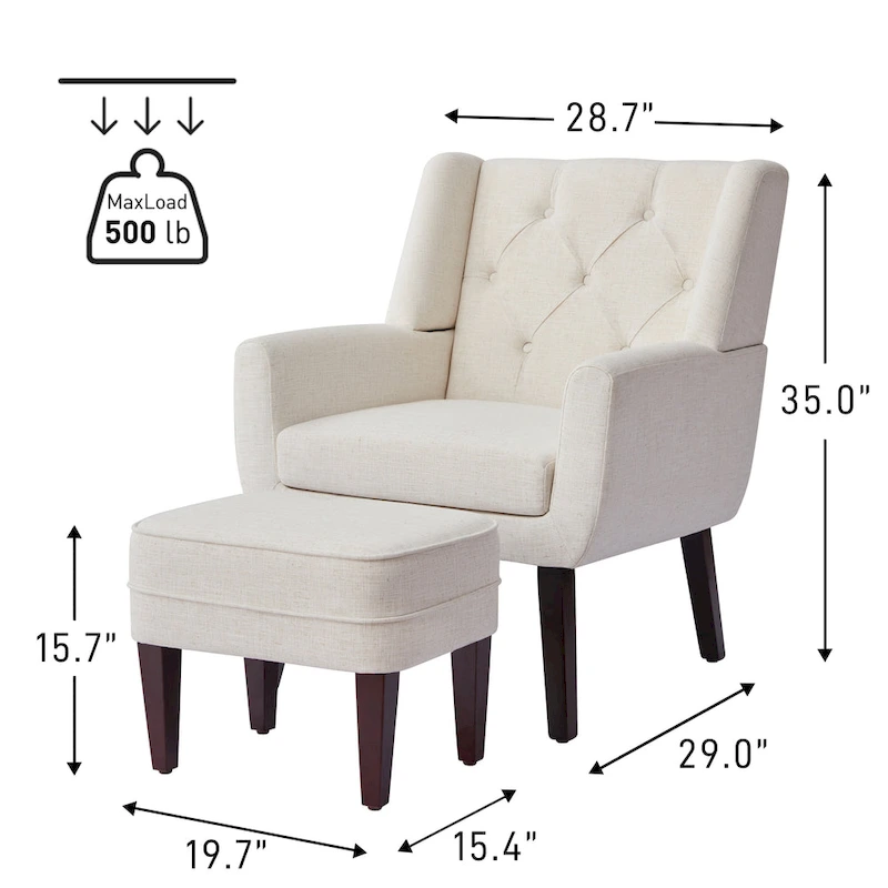 HUIMO Fabric Arm Chair Accent Chair and Ottoman Set Grey/ Beige/ Blue/ Dark Teal