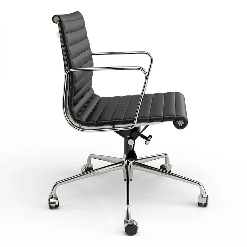 Low Back Genuine Leather Ergonomic Computer Ribbed Office Chair
