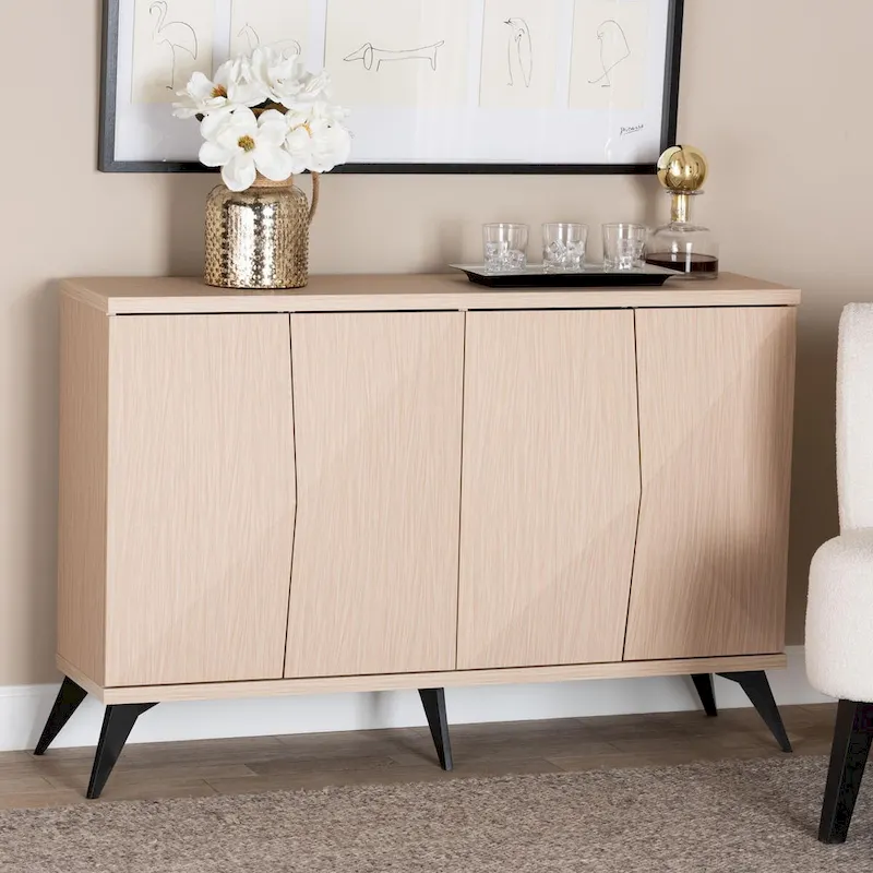 Draper Mid-Century Modern Two-Tone Light Brown and Black Wood 4-Door Sideboard Buffet