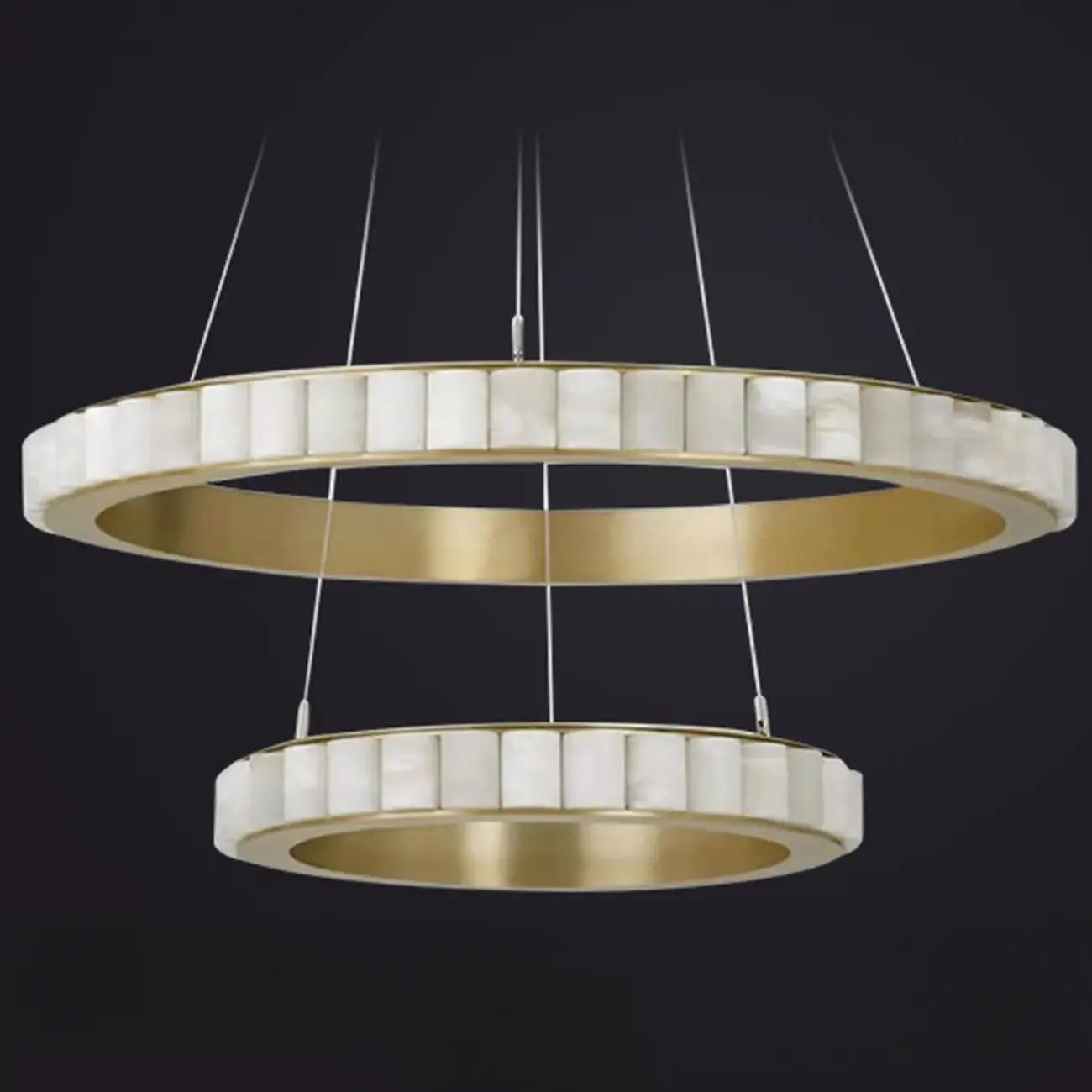 Circular 2-layer Modern Alabaster Steel Pendant Chandelier