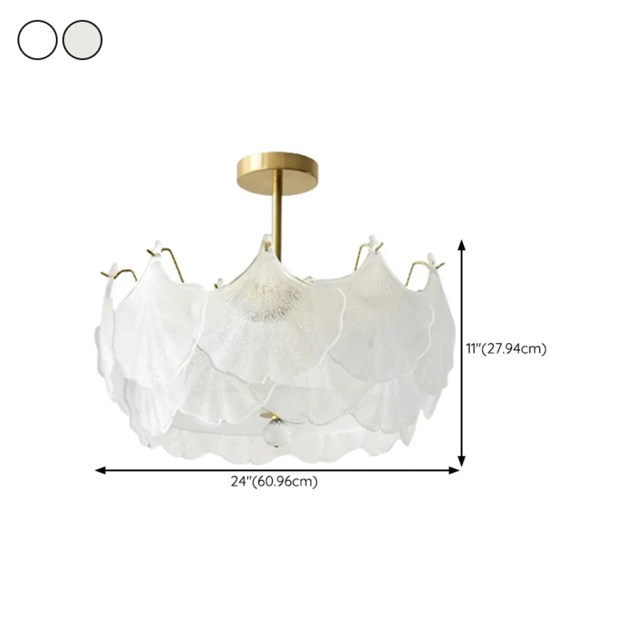 Elegant Gold Glass Leaf Semi Flush Mount Ceiling Light