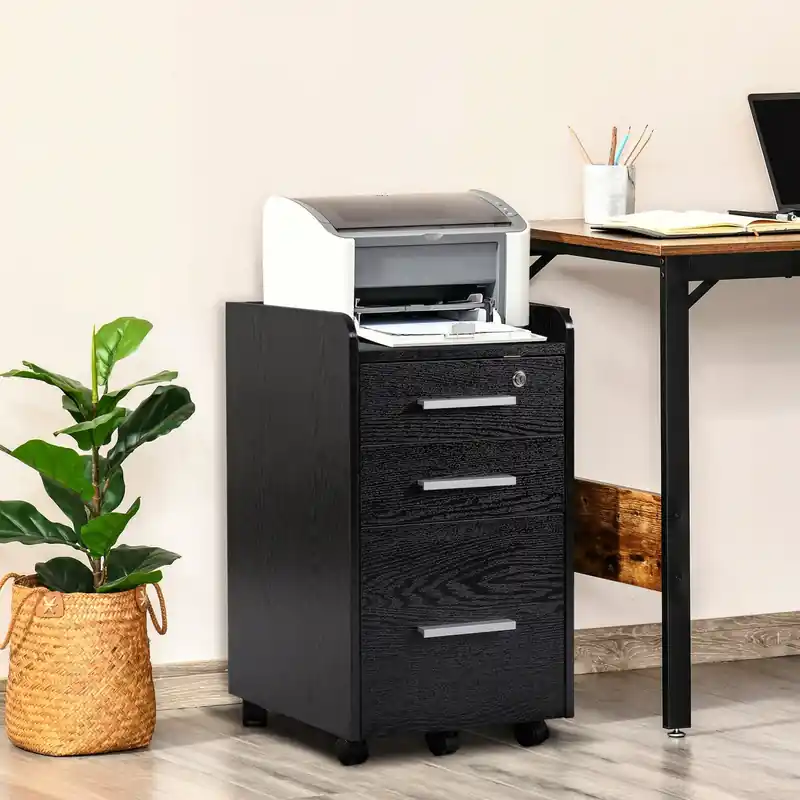3-Drawer Mobile Office Filing Cabinet, Lockable Wheels, Letter/Legal Size Storage