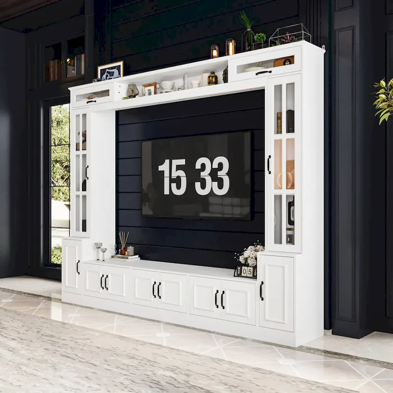 White Entertainment Unit with Multiple Storage Options Tempered Glass - 96.9