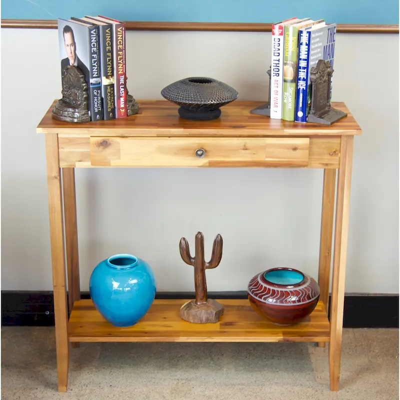 Solid Acacia Wood 1-drawer Console Table with Bottom Shelf