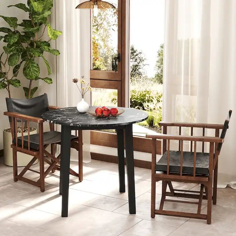 Gymax 35 Kitchen Table Round Dining Table w/ Marble-textured Veneer