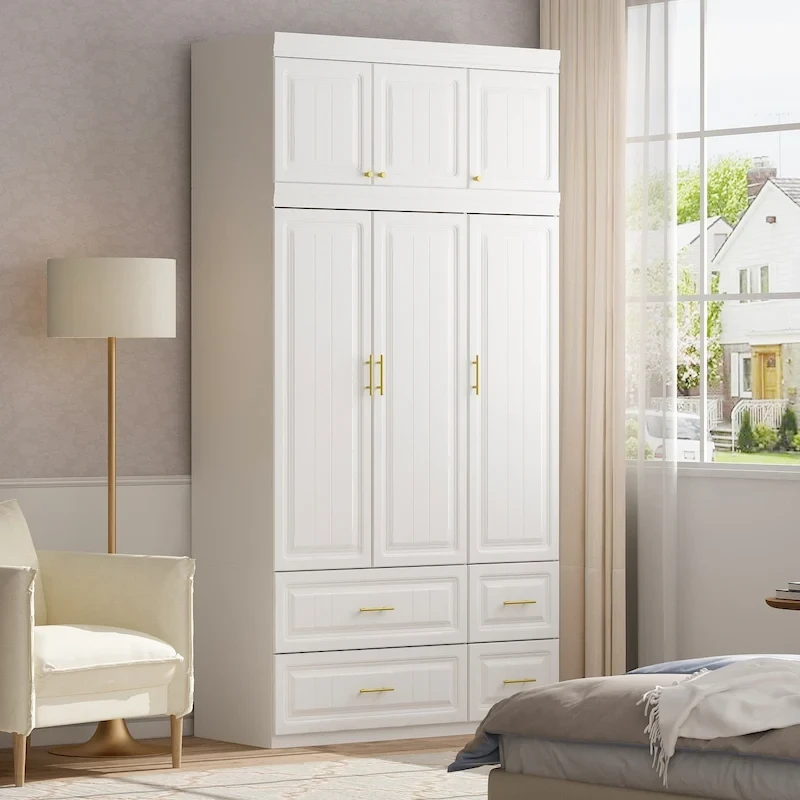 Modern Freestanding Wardrobe Armoire Closet High Cabinet Storage White - 93.7 H