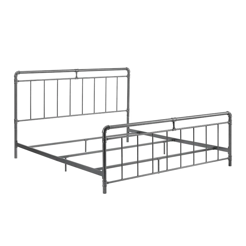 Retro Charcoal Black Metal Bed