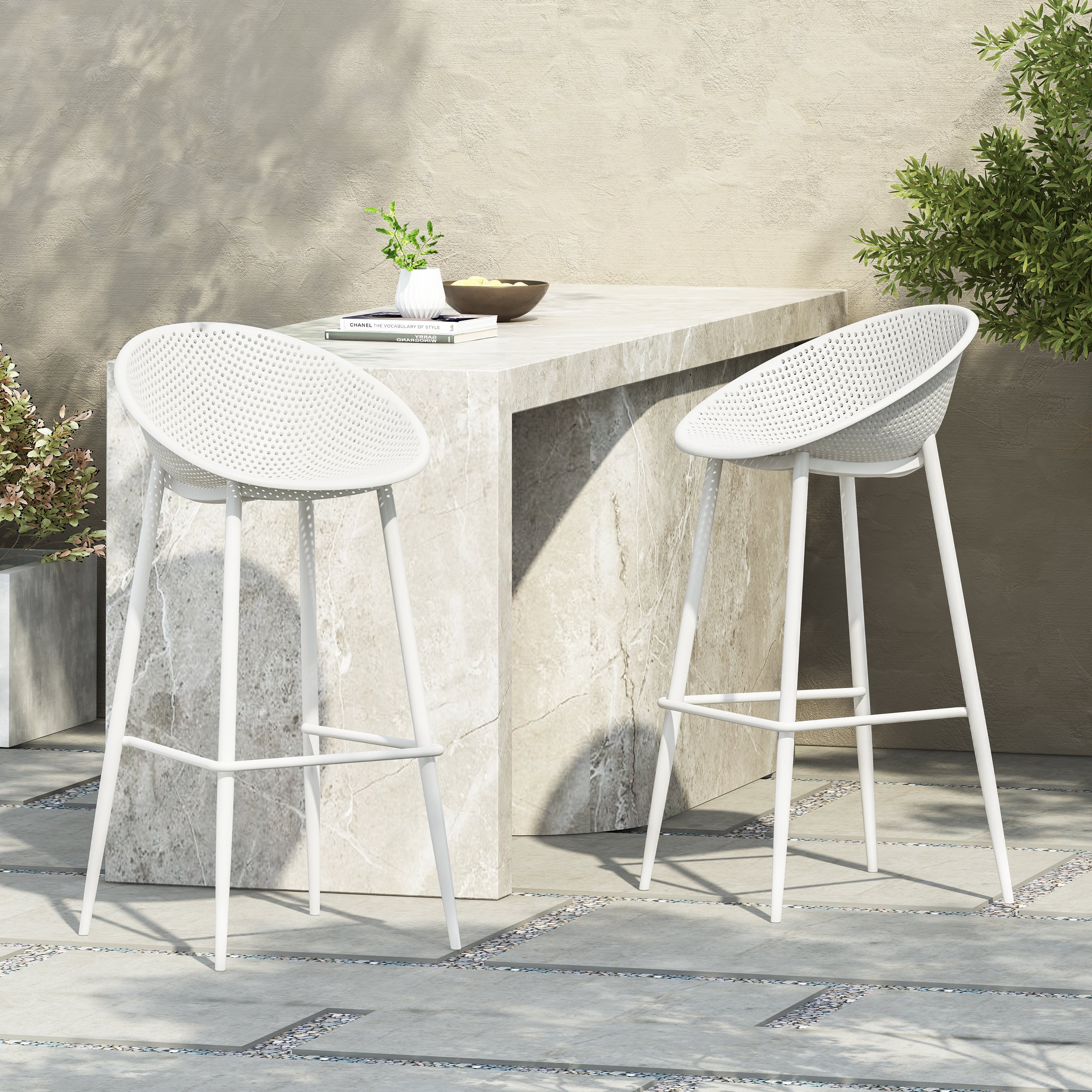 Shinnia Indoor & Outdoor Polypropelene Plastic Gable Barstool, Set of 2