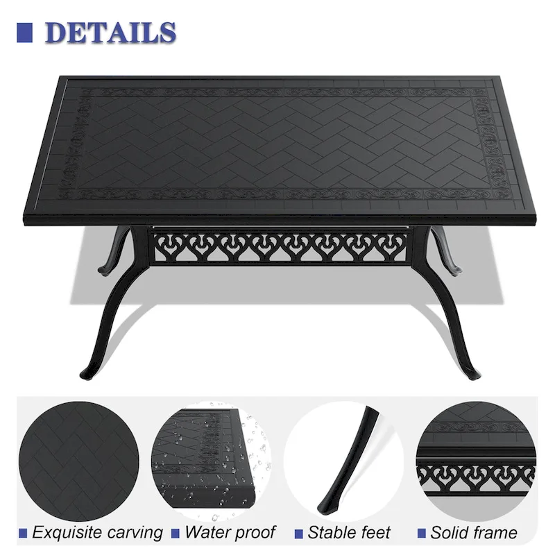 L59.05 W35.43-Inch Cast Aluminum Patio Dining Table
