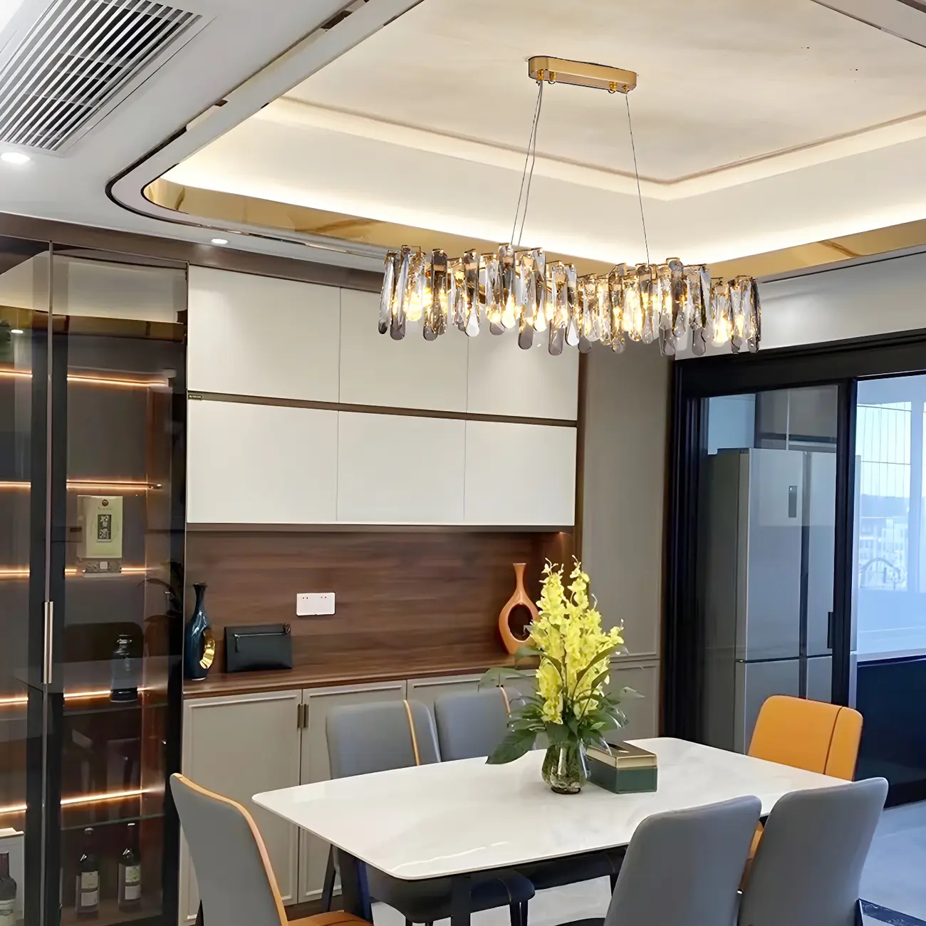 Elegant Grey Crystal Linear Island Pendant Light