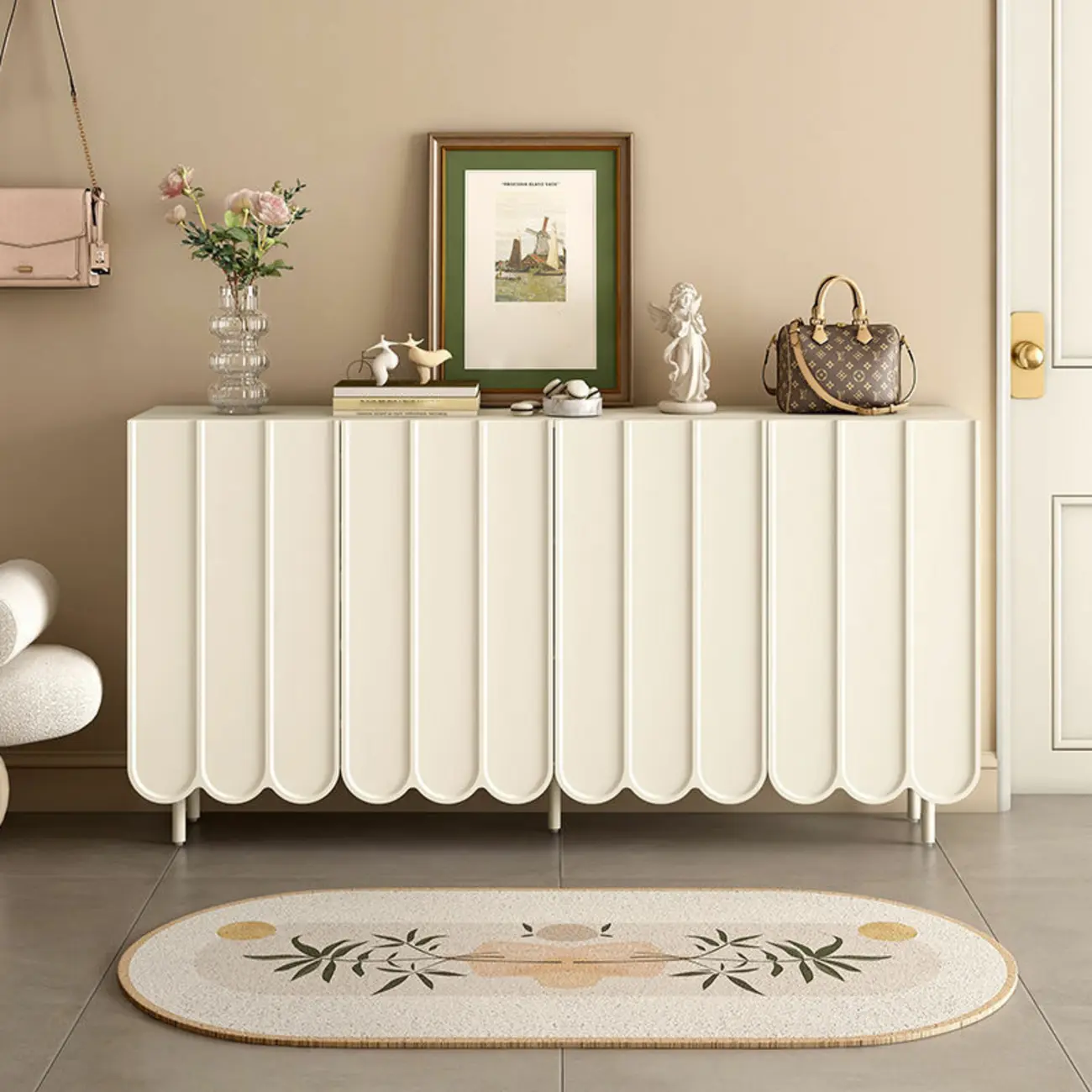 Modern Large beige Wooden Adjustable Entryway Shoe Cabinet