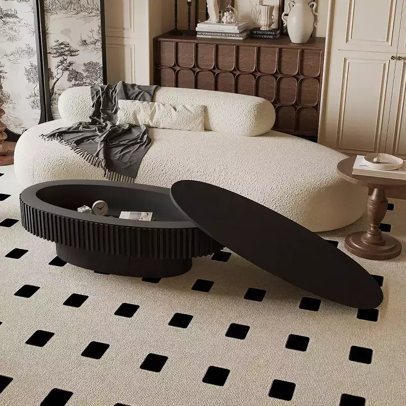 47 Modern Oval Coffee Table with Storage, Center Table with Removable Tabletop for Living Room or Apartment - Panipeachy