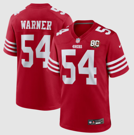 San Francisco 49ers Fred Warner Scarlet 80th Anniversary Game Jersey