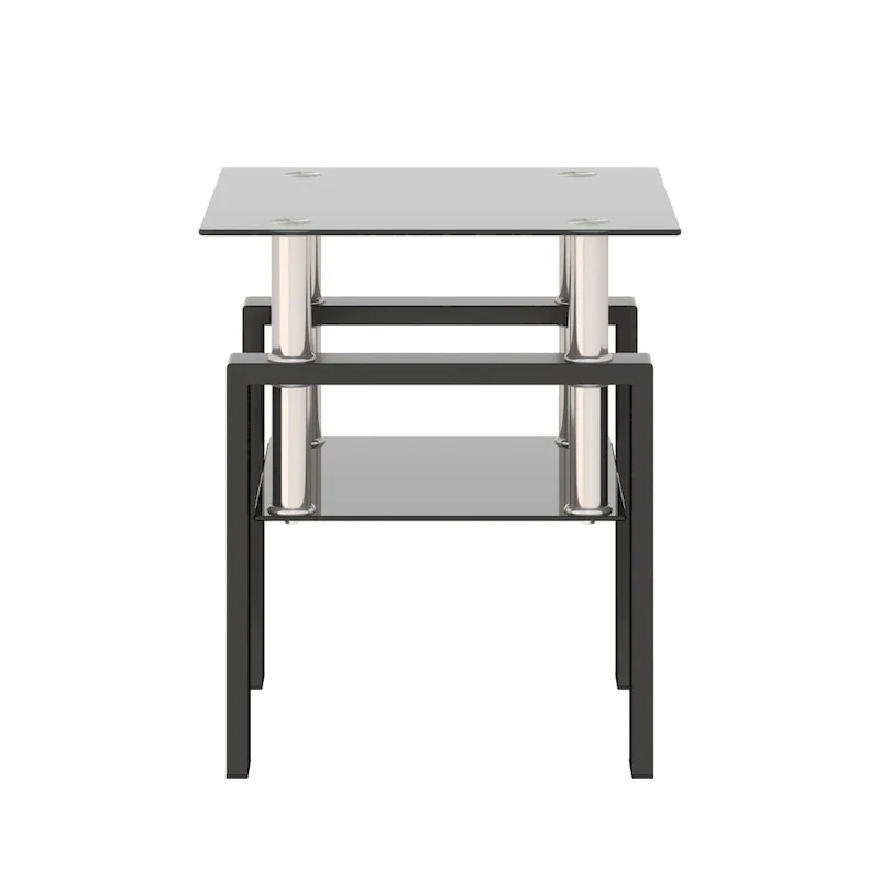 Square Tempered Glass Coffee Table with Metal Legs